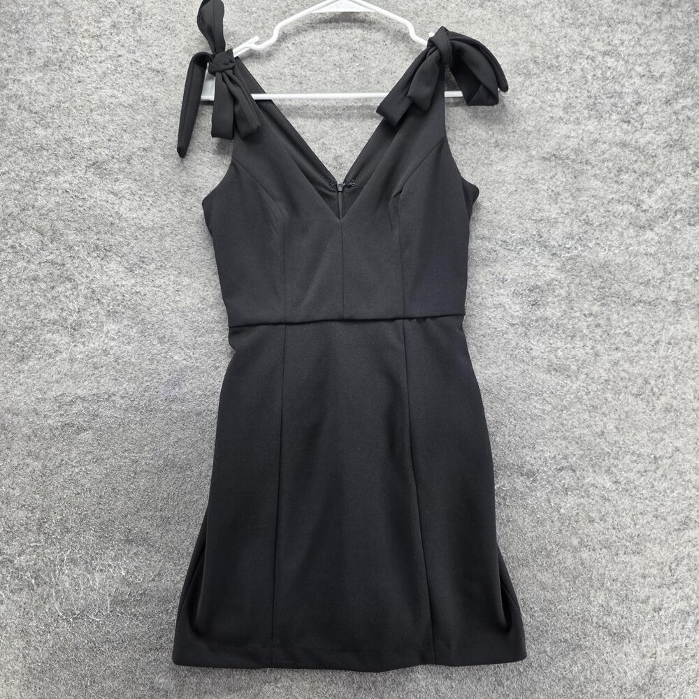 Express Dress Womens XS Black Fit & Flare Short Strappy Lined Zip Party V-Neck